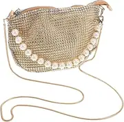 [SAFIGLE] Women's Pearl Handbag Pearl Clutch Purse The Tote Bag Carryon Ring Women Bags Cute Handbags for Women Clutches for Women Bead Shoulder Bag Glitter Clutch Cute Purses Pvc Golden