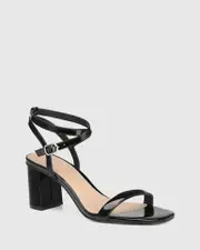 Carelinah Black Patent Block Heel Sandal