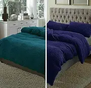 Super Warm Teddy Bear Fleece Thermal Quilt Doona Duvet Cover Set All Size Winter (King Single, Midnight)