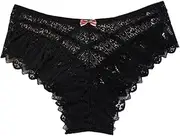 [Qiyifuwang] Women's Plus Size Lace V Strings Thong Panties Mid Waist Panties Briefs Crotchless Comfort Mesh Panties Soft Hipster Panties, A2-black, Medium
