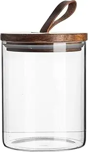 Argon Tableware Scandi Storage Jar with Leather Loop Lid - 750ml - 1 Pack - Modern Round Organisation Container Glass Jar for Kitchens, Pantry, Bathrooms, Utility Rooms