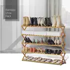Natrual Bamboo[FOLDABLE SHOE RACK]Entryway Slipper Storage Shelf Boots Organizer