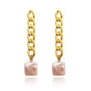 Culturesse Dimanche Muse Chain Drop Earrings 18k Gold Plating Freshwater Pearls