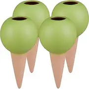 Relaxdays Clay Tips Irrigation, Set of 4, Watering Balls for 1.5 L Bottles, Ceramic Watering Aid Terracotta/Green