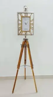 Marine Clock Maritime Vintage Clock Tripod Stand Handmade Antique Gift Item