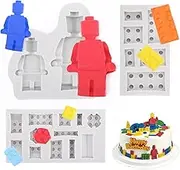 Tangker Set of 3 Building Bricks Robots Fondant Silicone Mold for Cake Border Decorating Cupcake Topper DIY Candy Chocolate Crafts Clay Tool