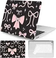 Seorsok Compatible with MacBook Air 13 Inch Case 2022 2021 2020-2018 Release A1932 A2179 M1 A2337 Touch ID,Cute Big Pink Ribbon Bow Tie Aesthetic Plastic Hard Case withTransparent Keyboard Cover,Black