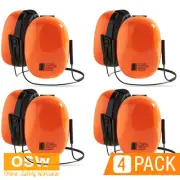 4 x Orange/Black HEAVY DUTY 32dB Earmuffs with Neck Band - Use with Hard Hat