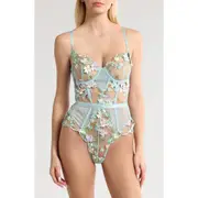 KILO BRAVA Embroidered Underwire Bodysuit in Powder Blue Multi at Nordstrom, Size Large