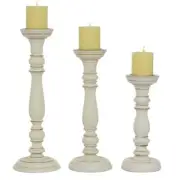 Litton Lane Candle Holder 6"x17.9" White Wood Candlestick Indoor (Set of 3)