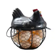 Egg Basket, Iron Wire Chicken Egg Holder, Countertop Egg Collecting Basket with Ceramic Lid for Gathering Fresh Eggs Black