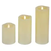 Northlight Set of 3 Solid Cream LED Flickering Flameless Wax Pillar Candles 8"