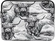 Highland Cattle Gray Laptop Sleeve Case, Quilted Case for Laptop 15.6 Inch for Women