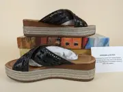 Bella Vita Exa-Italy Platform Sandals Womens 7 M Black Leather Wedge Shoes NWB