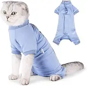 Cat Recovery Suit After Surgery, Pet Recovery Wear for Abdominal Wounds Cat Onesie Cone E-Collar Alternative,Blue XS