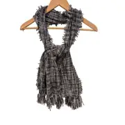 Charter Club Woven Mixed Print Fringe Edge Scarf One Size NWT Black Gray