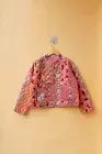 Handcrafted Cotton Quilted Kantha Patchwork Jacket Peach Floral Womens Boho Coat