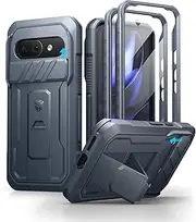 [Dexnor] for Google Pixel 9a Case with Slide Camera Cover & 2 Front Frames & Built-in Screen Protector & Heavy-Duty Kickstand, Full-Body Shockproof Protective Cover Rugged Bumper Cases - Blue