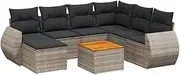 vidaXL Grey PE Rattan 8-Piece Modular Outdoor Garden Sofa Set with Cushions and Storage - Durable Patio Furniture for Terrace/Backyard