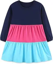 [Generic] Girls Long Sleeve Dress Under 10 American Style Knitted Cotton Children's Dress Home Casual Long Sleeved Children's Dress Girl Dress Laye