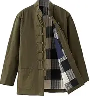 [NTWSHS] Chinese Clothing Winter Warm Cotton Tang Suit, Men Kung Fu Clothing Tops Martial Art Uniform Jacket Coats Long Sleeve Cotton Tai Chi Clothes(Green,4X-Large)