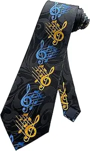 [Steven Harris] Mens Music Notes G Clef Score Symbols Band Concert Performer Necktie | Black | Necktie, Black