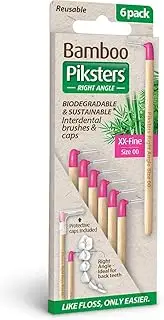 Bamboo Piksters Interdental Brushes | Size 00 Pink XX Fine | Right Angle Handle | 6 Pack