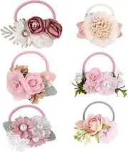 SOPOTUTU 6Pcs Flower Hair Ties for Cute Elastic Ponytail Holders Delicate Floral Design Hair Accessories for Comfortable Stretchy for Daily Wear