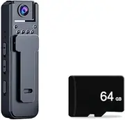 1080P HD Mini Camera with Infrared Night Vision, 180° Rotating Lens, 128G Support, Portable BodyCam for Police, Outdoor Sports & Bike Recording (F9(Black)-64G Card)