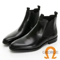 在飛比找momo購物網優惠-【GEORGE 喬治皮鞋】時尚刷色亮面尖頭切爾西短靴 -黑 