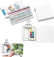 Cosyhav Travel Watercolour Set,Mini Watercolour Paint Set Travel,Painting Set With 8 Grids Mini Palette,Mini Sketchbook,Paint