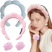 Sponge Spa Headband for Washing Face, 2Pack Makeup Headbands for Women Girls Yoga Sports Shower Head Band Towel Cloth Hair Band wrist towels for washing face, skincare, beauty shower Makeup Remova