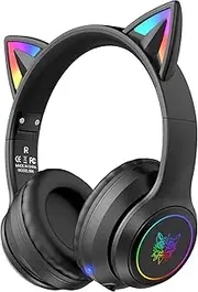 Cat Ear Bluetooth Headphones with Micphone for Kids & Adults, LED Light Up Wireless HI-FI Sound Quality, Over-Ear Headphones with Volume Control for iPhone/iPad/Laptop/PC(55H Play Time)