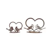 Set 2 Asst Rust Lovebirds w Heart on Base 20x13cm