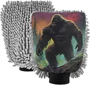 XYMZR Sasquatch in Forest Absorbent Microfiber Car Wash Mitt, Funny Cute Anime Scratch Free for Cars Cleaning, Home Cleaning Mitts, 2 Pack, 10.24” L x 7.09” W