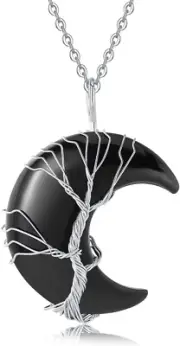 Necklaces for Women Crescent Moon Pendant Necklace Tree of Life Wire Wrapped Cry