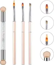 WOKOTO 4 Pcs Gradient Ombre Nail Brushes Kit Gold Metal Handle Ombre Brush For Gel Nails Two Way Nail Brush Sponges Acrylic Nail Brush Set