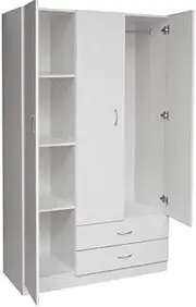 New White 3 Door Wardrobe with 2 Drawers Storage Cupboard