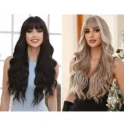 Women's Fashion Wigs Light Brown Long Curly Wigs w/Bangs Sexy Wavy Natural E3L1