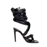 Nevenka Sexy High Heels Knit Fallopian Cloth Rope Lace Up Gladiator Sandals-Black1