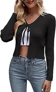 [SECRETEYARD] Womens Tie Front Cardigan Long Sleeve Rib Knit Shrug for Dress Sweaters Crop Tops
