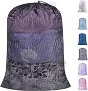 Polecasa Heavy Duty Large Mesh Laundry Bag with ID Tag and Locking Drawstring Closure - 24 x 36 inches - Laundry Hamper Liner, Washable Laundry Bags for Travel, Sports, Dorms (Black)