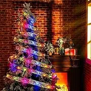 16.4ft/5M Fairy Lights Christmas Tree Ribbon, 50 LED Shining String Lights Ribbon for Christmas Tree Decorations & New Year Party Wedding Indoor Outdoor,Gold Colorful Light