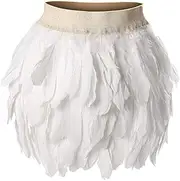[PETM•HS] Women's Feather Harness Mini Skirt Elastic Waist Party Plus Size White Cage Punk Halloween Carnival Costume