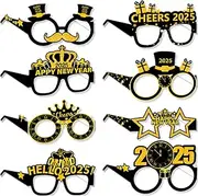 8 Pieces Happy New Year Glasses, Paper New Year's Eve Party Glasses, Party Glasses, New Year's Eve Decoration, Happy New Year Glasses, 2025 New Year Party Glasses Photo Prop for New Year's Eve Party