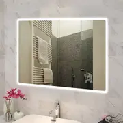 NAVONA LED Bathroom Mirror - Rectangle Curved Rim - 3-Colour Dimmable - with Defogger Pad - Touch Sensor Switch - 1200mm