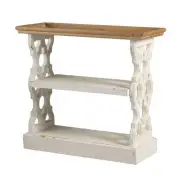Benjara 14.2 in. Brown and White Rectangle Wood Top Console Table with Carved