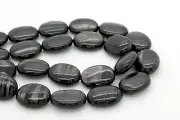 Natural Hypersthene Flat Oval Smooth Black Gemstone Beads - Full 15.5" Strand