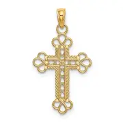 14K Yellow Gold Textured And Cut-Out W/ Rope Frame Block Cross Charm