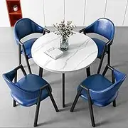 YUGXTH Small Office Reception Room Club Table and Chair Set, Office Reception Round Table, Coffee Table and Chair Set,Kitchen Dining Table Set for 4, Space-Saving Furniture(Dark Blue)